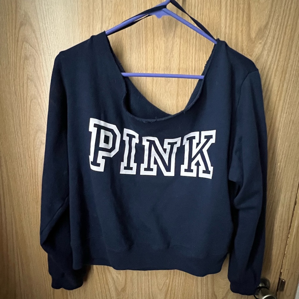 Pink slouched off shoulder sweatshirt